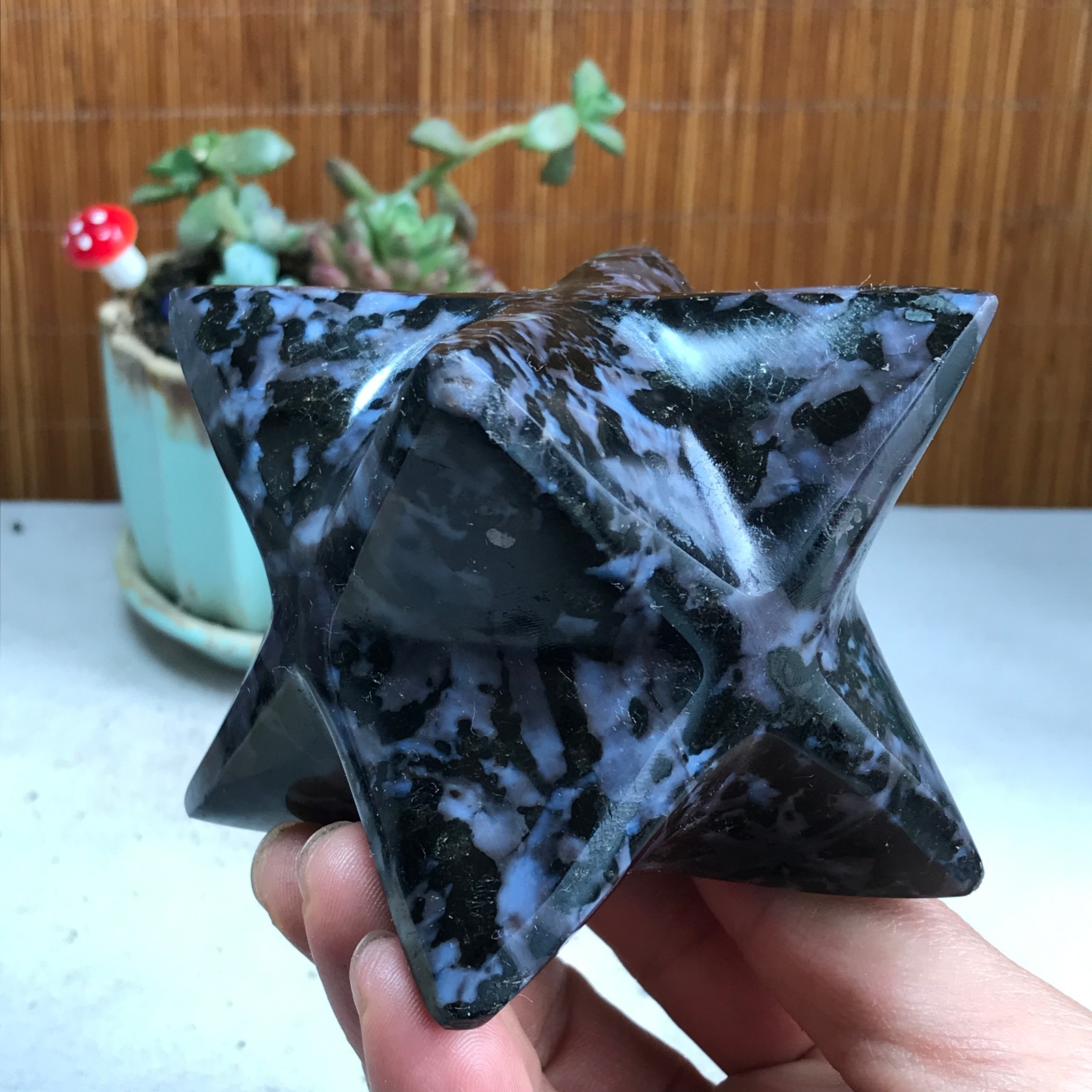 NATURAL merlinite Snakeskin spotted crystal carving Merkaba Star specimen 690g