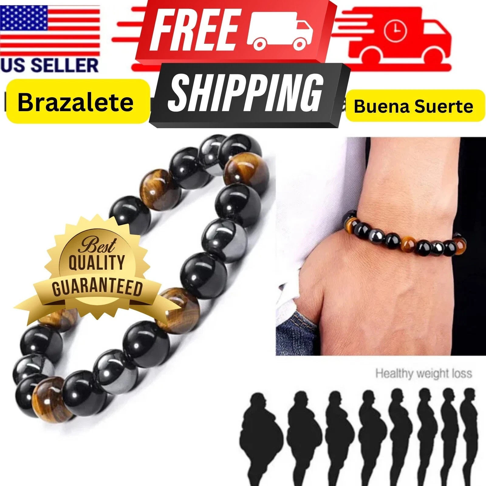 Pulsera triple protección para el Dinero, Salud y Amor Bracalete de La Suerte