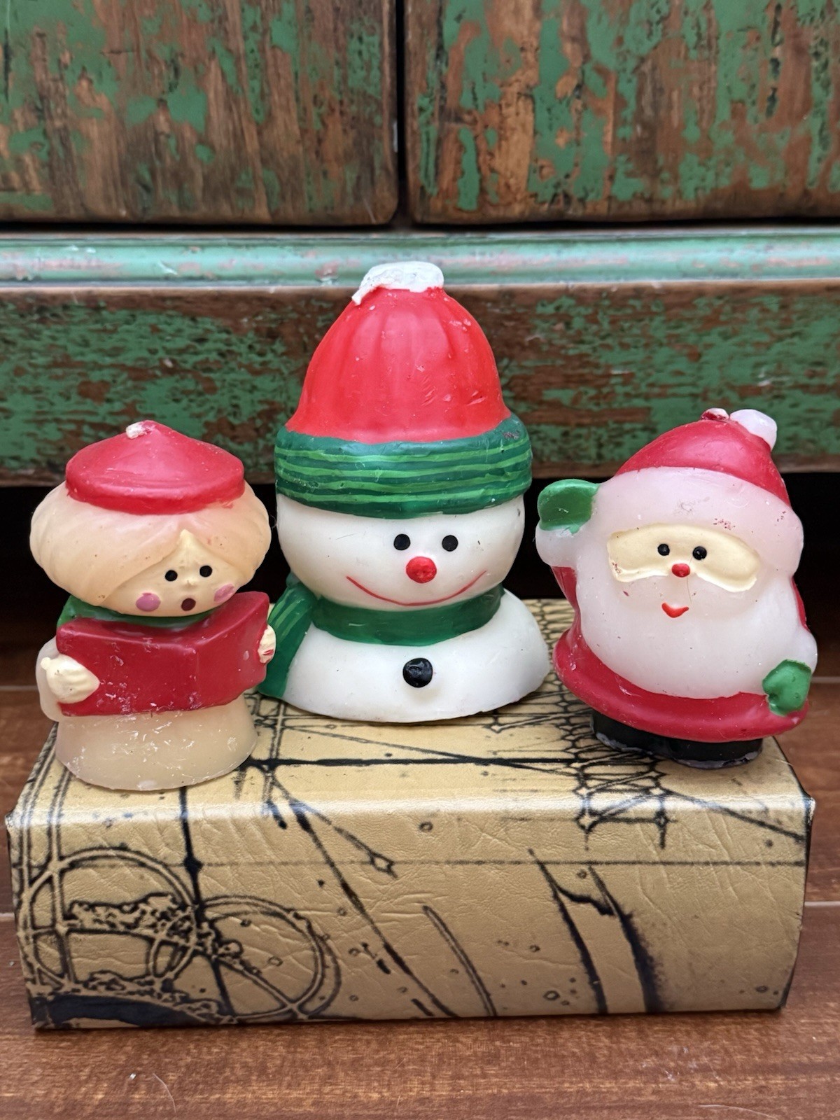 Vintage Molded Wax Holiday Candles Snowman Santa Caroler