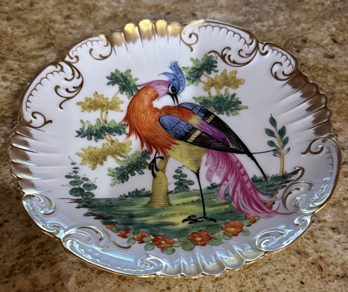 Antique Limoges Ovington Bros NY Hand Painted Bird of Paradise Cabinet Plate