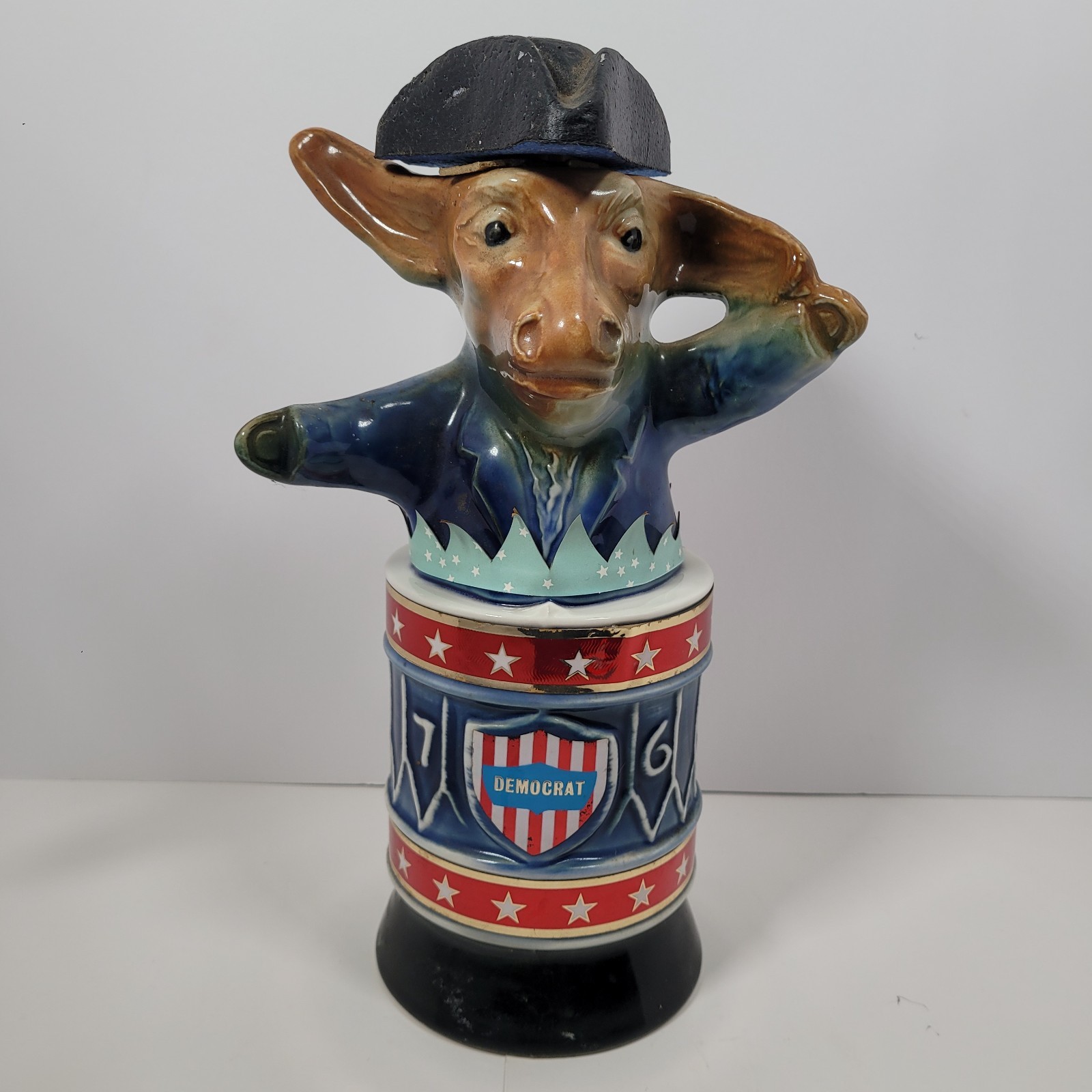 Vintage 1976 JIM BEAM BOTTLE DEMOCRAT DONKEY w HAT Bicentennial & Political, MT