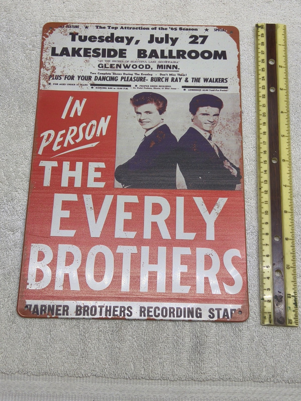 THE EVERLY BROS. 1965 LAKESIDE BALLROOM GLENWOOD, MINN ANTUQUE REPRODUCTION SIGN