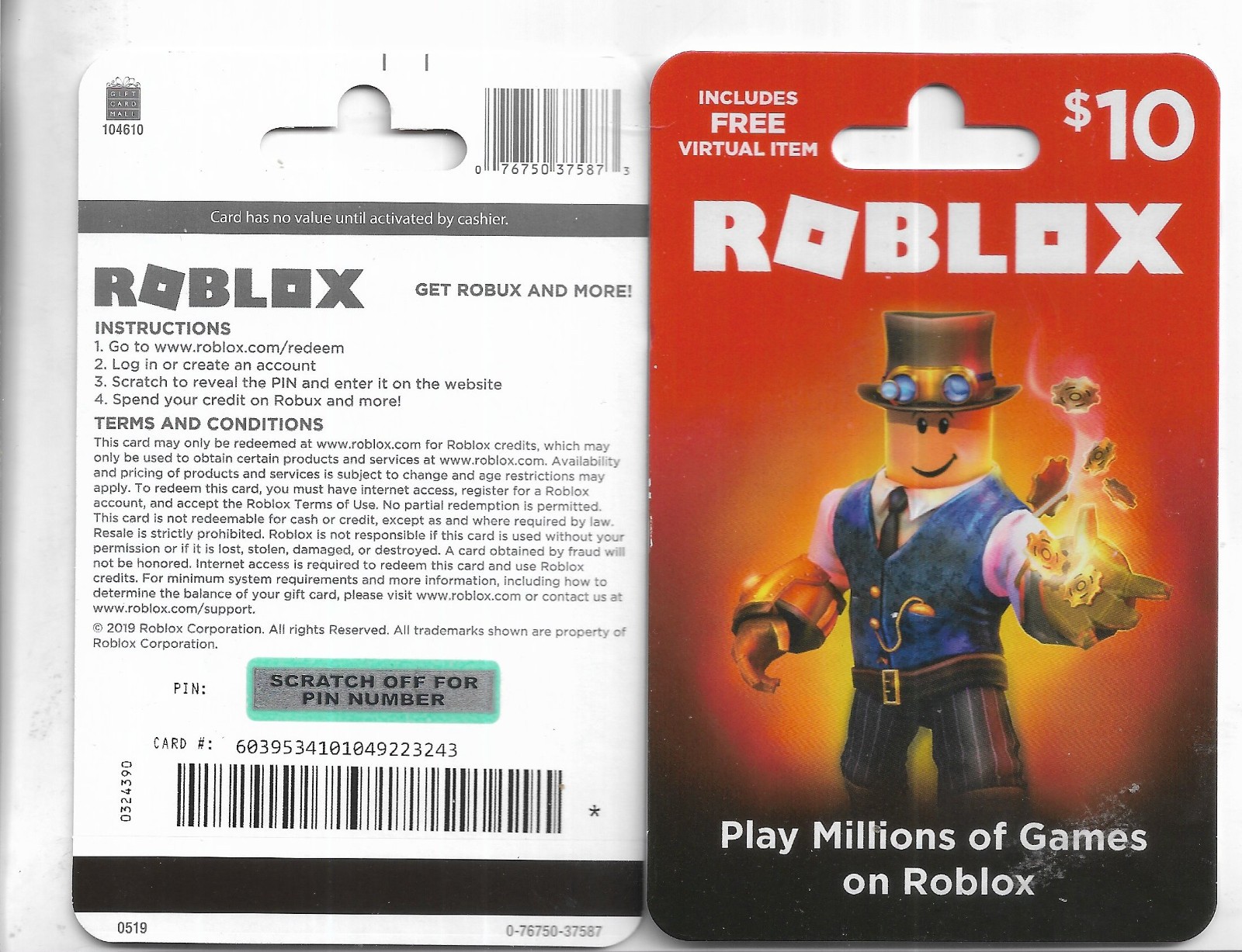 ROBLOX  GIFT CARD - NO VALUE ON CARD ---