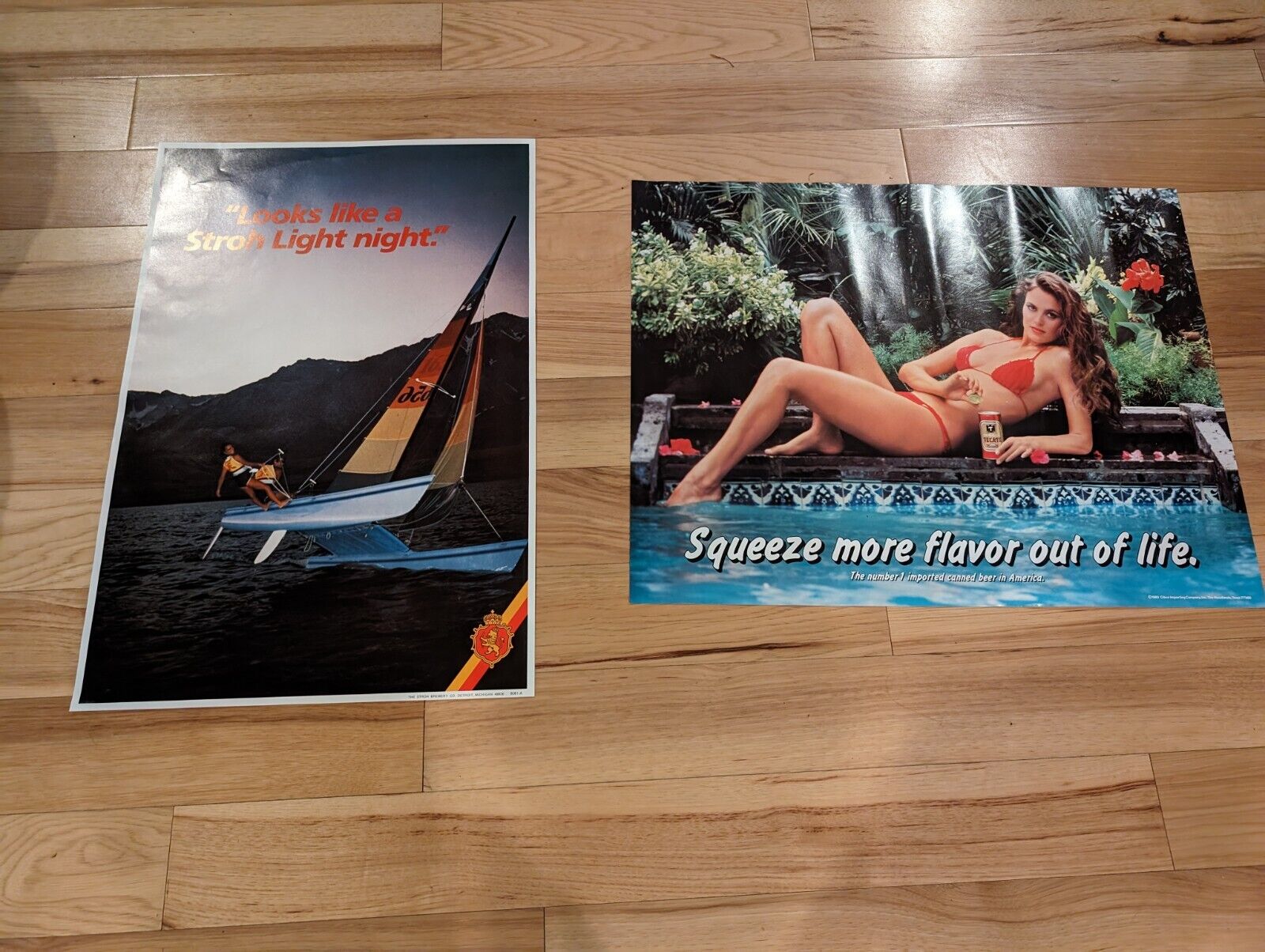 Vintage Lot Of 2 1980 Tecate Cerveza Beer Sexy Swimsuit Poster Stroh Night Woman