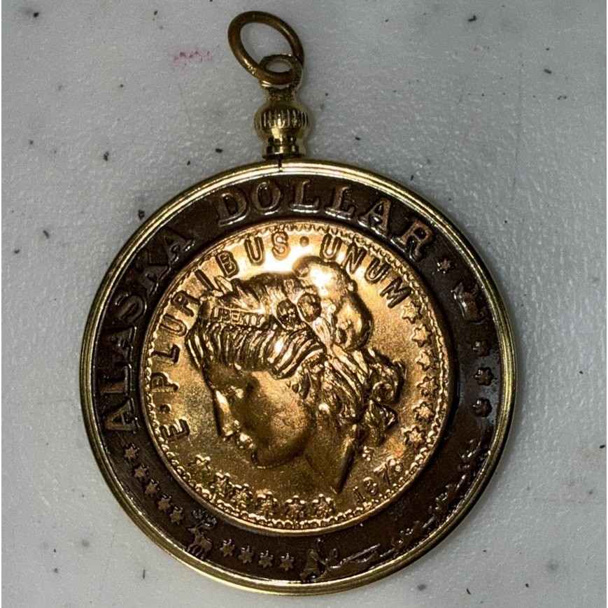 Alaska Dollar The Last Frontier Souvenir Pocket Watch Style Medallion Alaska Dollar The Last Frontier Souvenir Pocket Watch Style Medallion