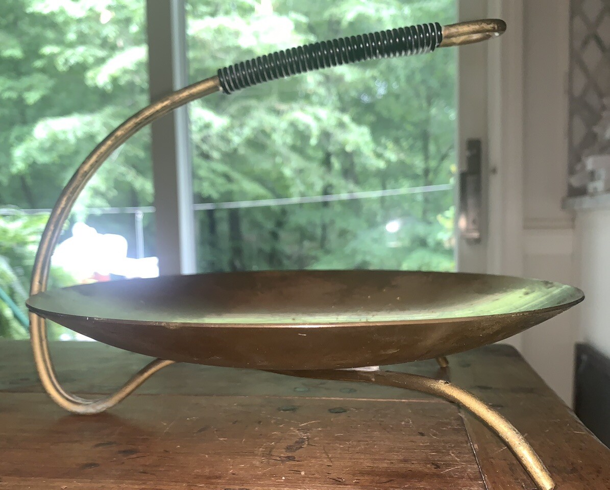 VTG Gunter Kupetz MCM Brass Tidbit Fruit Bowl 7.5”T 10” Diam Bowl W/Handle WMF