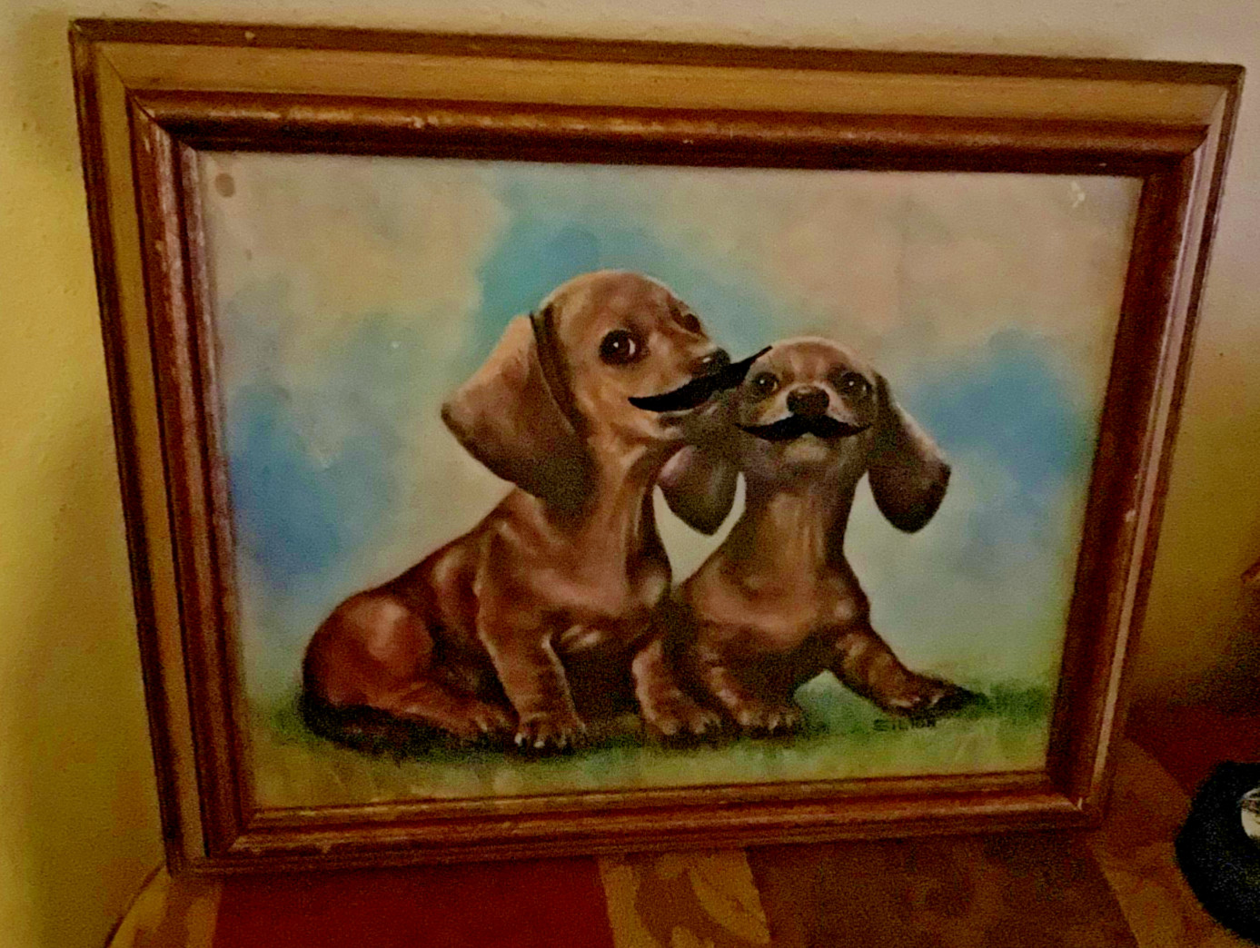 Dachshund Puppy Wall Art Vintage Animal Portrait DOXIES Dog wearing mustaches Dachshund Puppy Wall Art Vintage Animal Portrait DOXIES Dog wearing mustaches