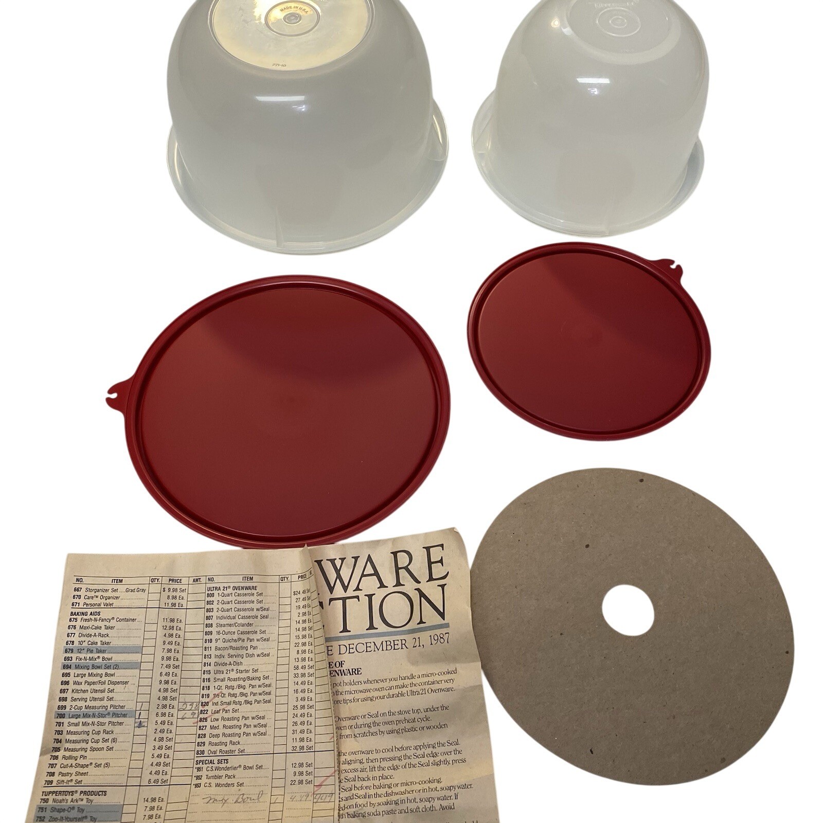 Vintage Tupperware Mixing Bowl Set NOS w/Lids Bag & Paperwork 270-5 271-10 NOS
