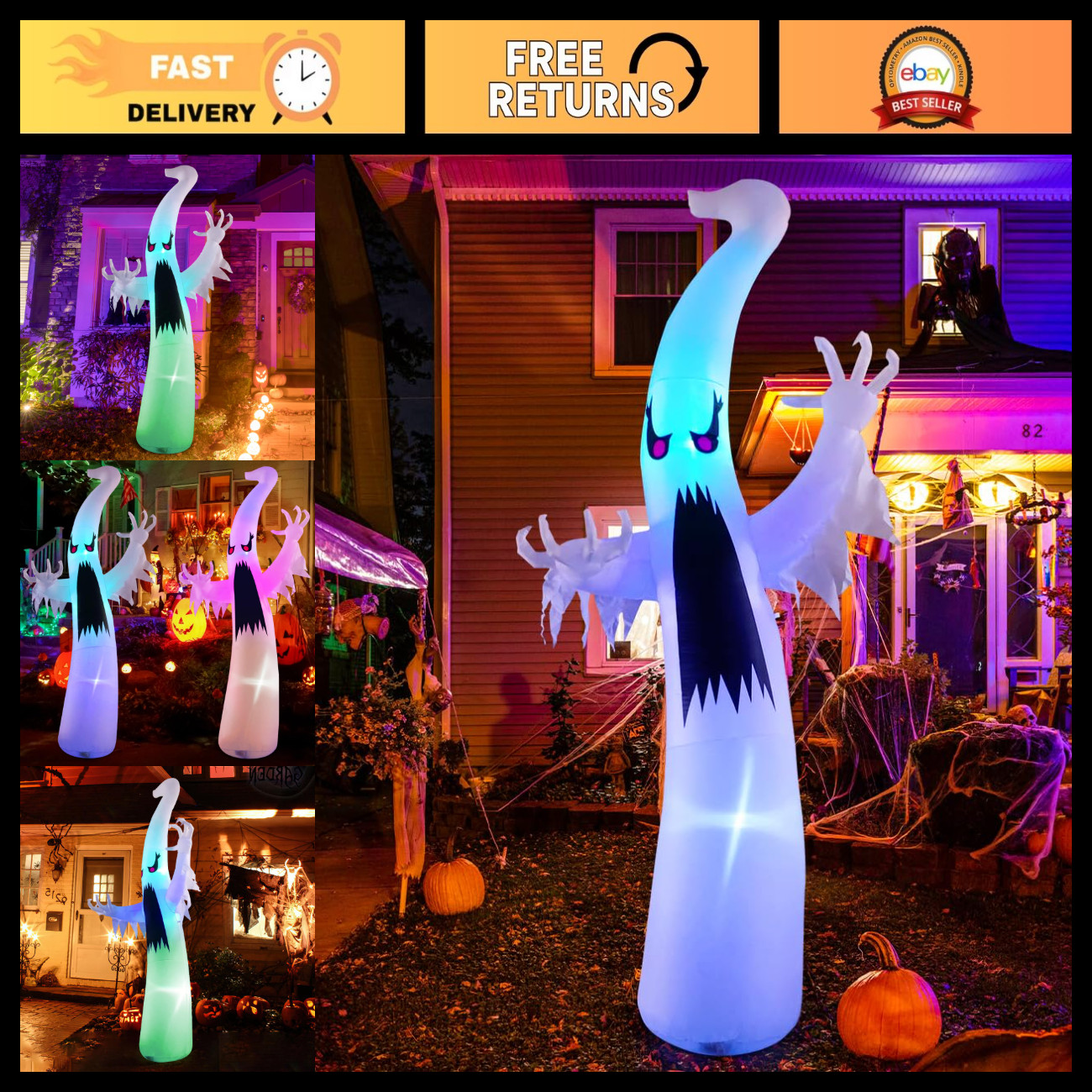 GOOSH 6 FT/12 FT Halloween Inflatables Ghost Outdoor Decorations Blow Up Yard Sc