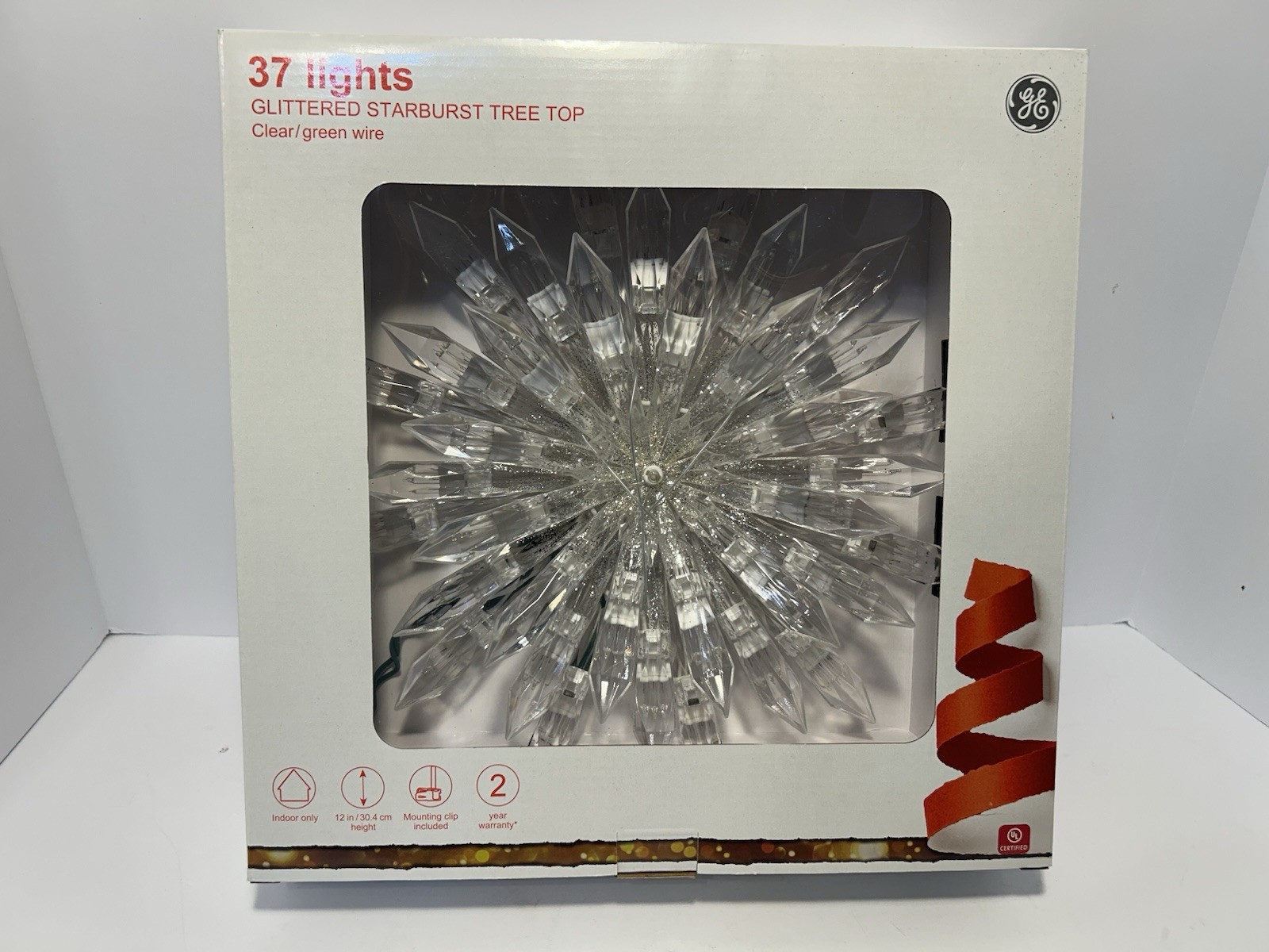 GE 37 Lights Glittered Starburst Tree Top 12” Christmas Decor New