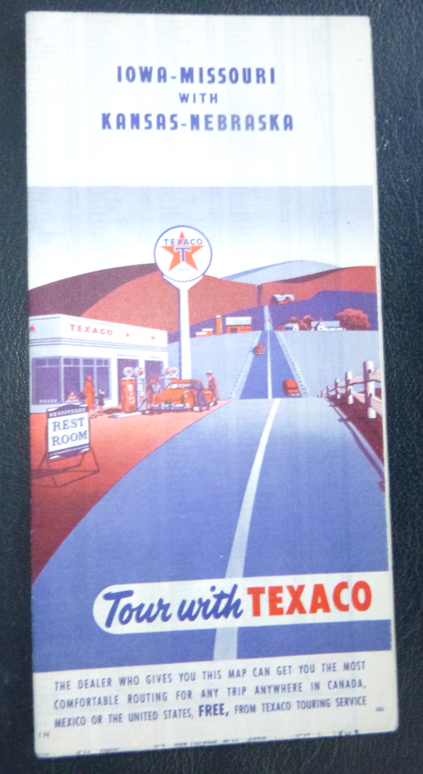 1953 Iowa Missouri Kansas Nebraska  road  map Texaco  gas oil rouute 66