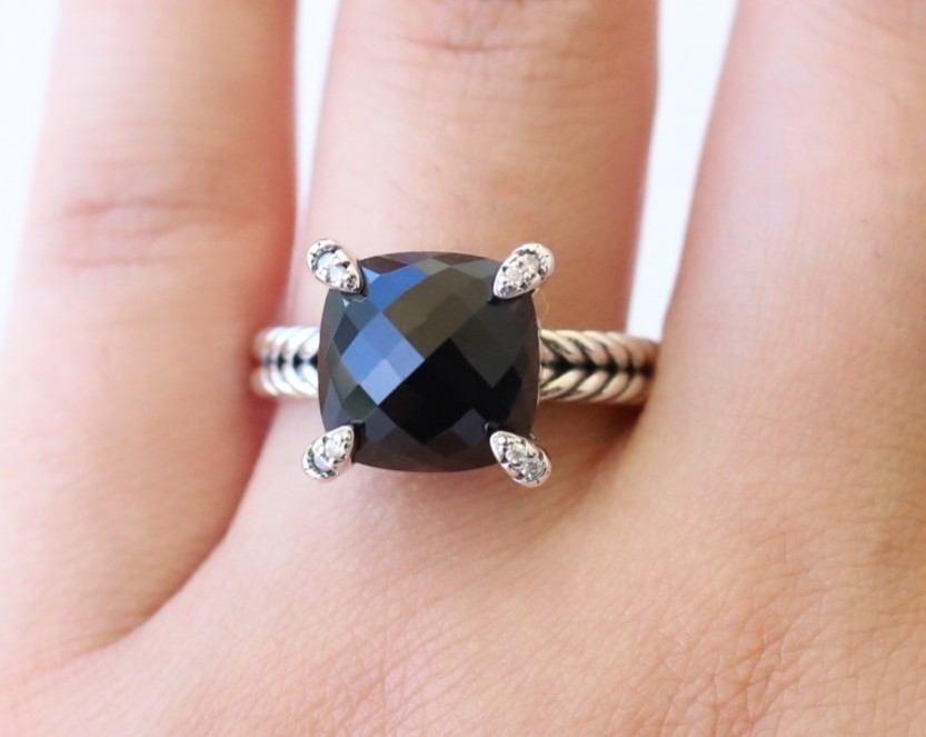 David Yurman Women\'s Silver Chatelaine Cocktail Ring with Black Onyx size 6
