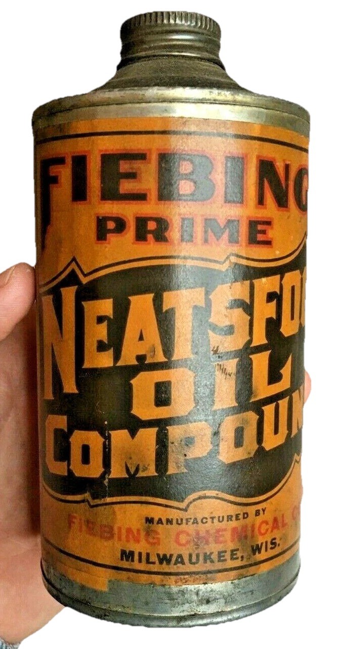 Early Antique Fiebing\'s Neatsfoot Oil Compound Milwaukee WI Wisconsin 1 Pint Can