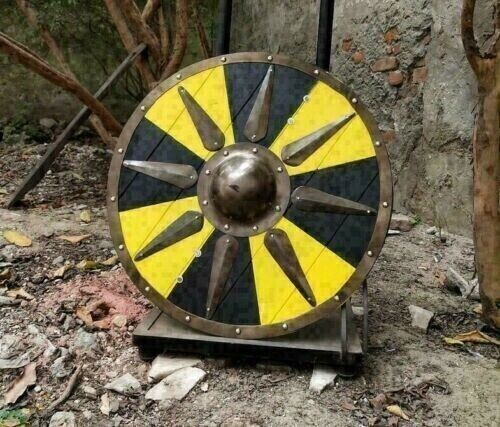 Yellow Designed Battle Armor Shield 22 gift Medieval vintage Round wooden Shield