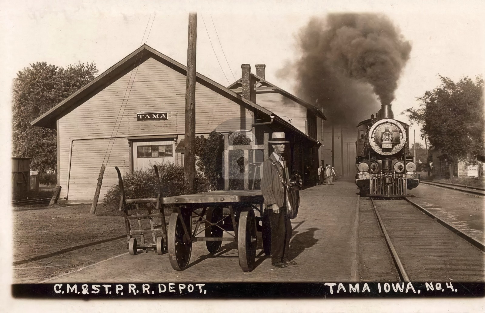Tama IA Iowa Railroad Depot Train Station 1910s RPPC Photo Postcard COPY