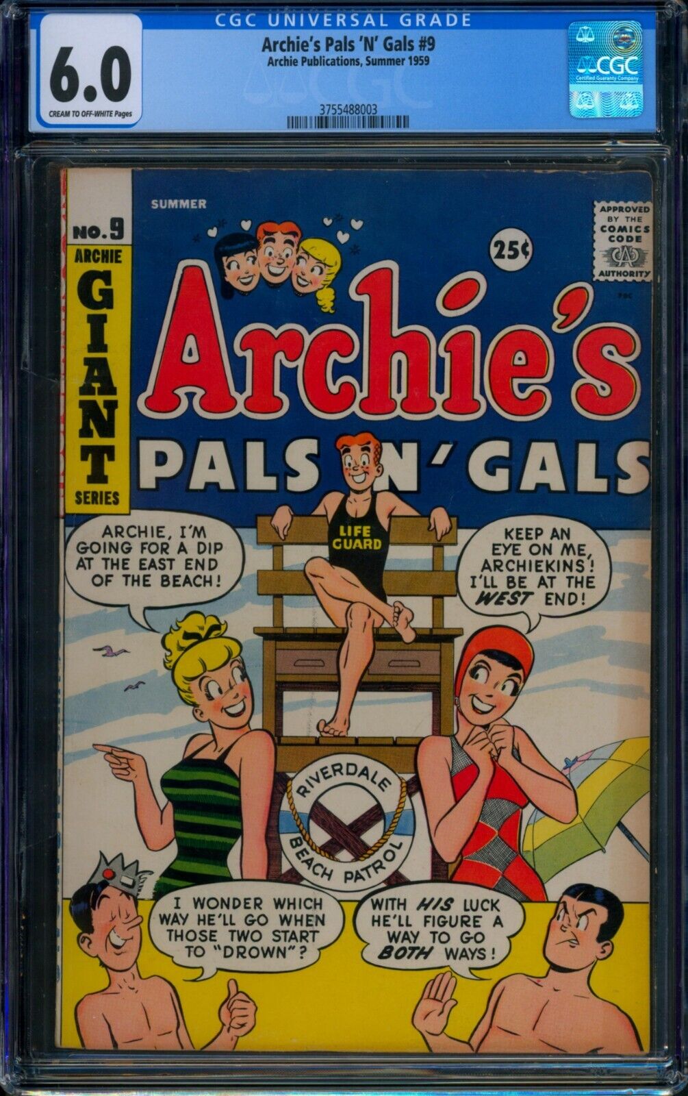 Archie\'s Pals \'n\' Gals #9 ⭐ CGC 6.0 ⭐ Betty & Veronica Swimsuit Cover GGA 1959
