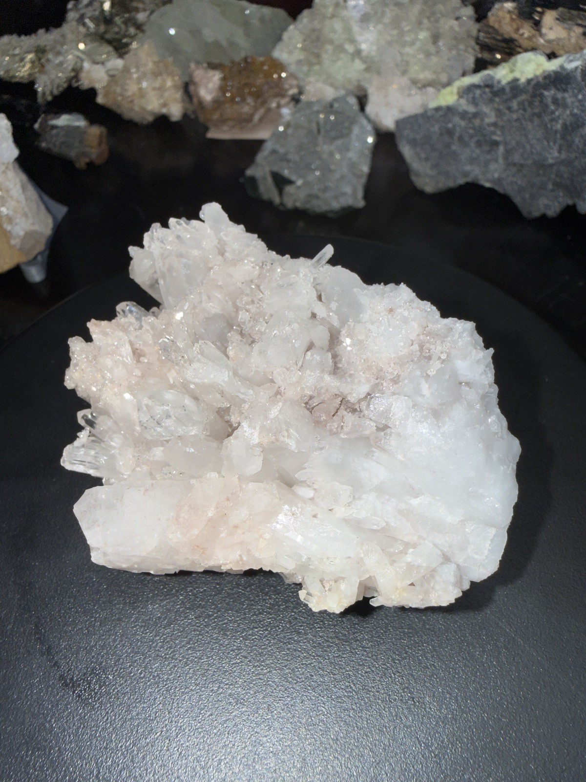 Pink Colombian Lemurian w/ Faden Quartz cluster #1 SEE VIDEO Pink Colombian Lemurian w/ Faden Quartz cluster #1 SEE VIDEO