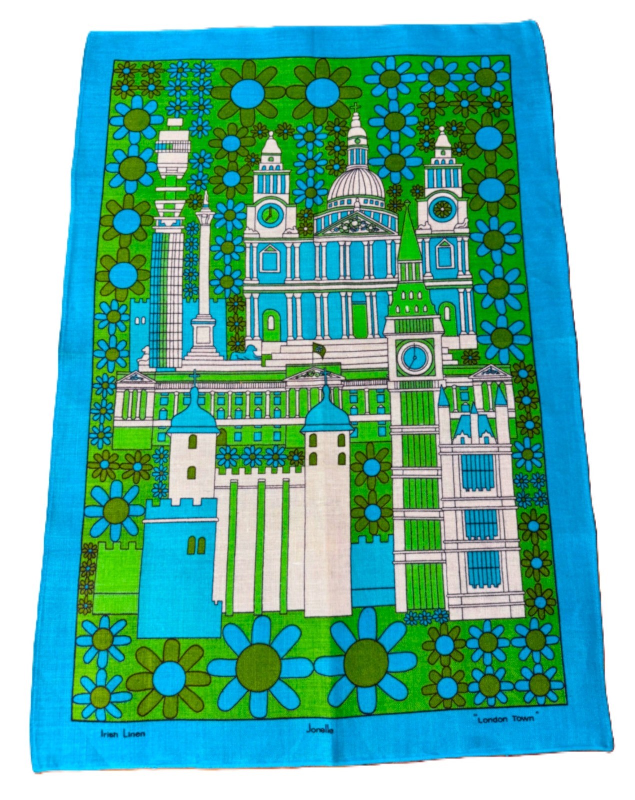 NWOT 60s Boho LONDON TOWN Linen Tea Towel Wall Art JONELLE