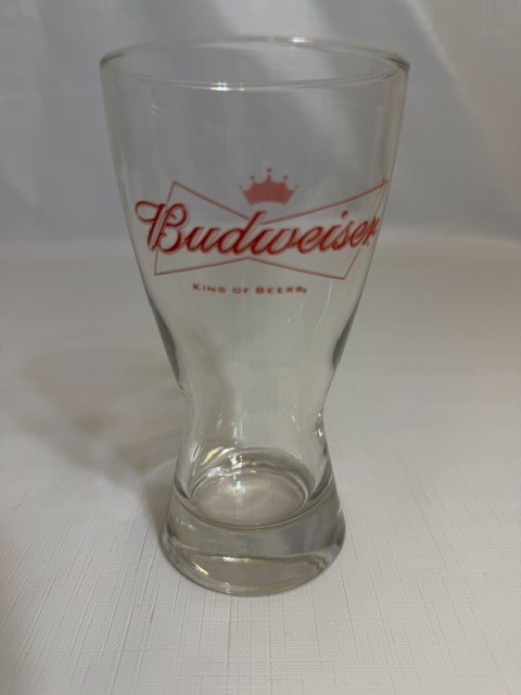 Vintage Budweiser King of Beers Pilsner Beer Glass Red Bow Tie Crown Logo 6 Inch