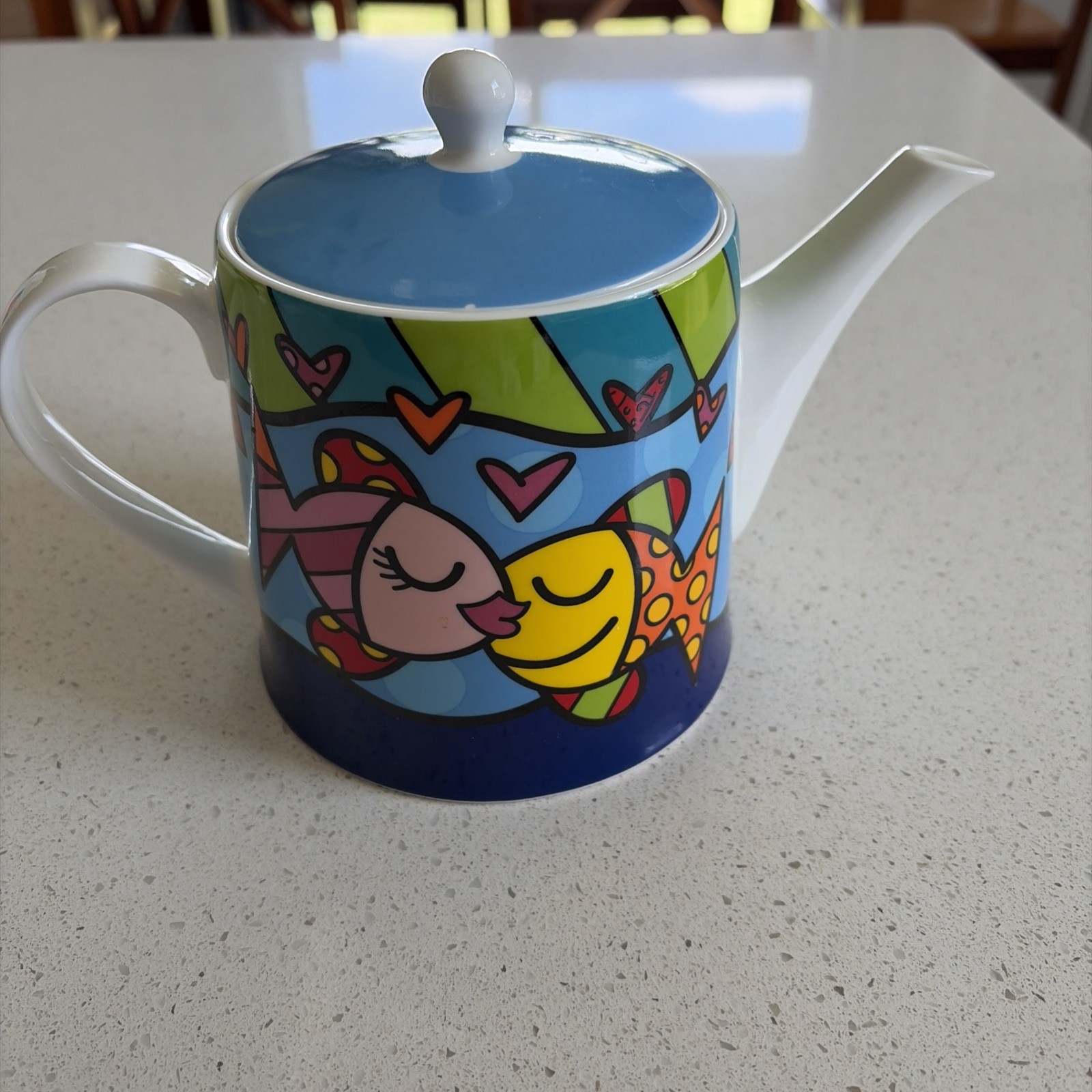ROMERO BRITTO Bone China Deeply In Love Fish Design 28.7 oz. Tea Pot EUC