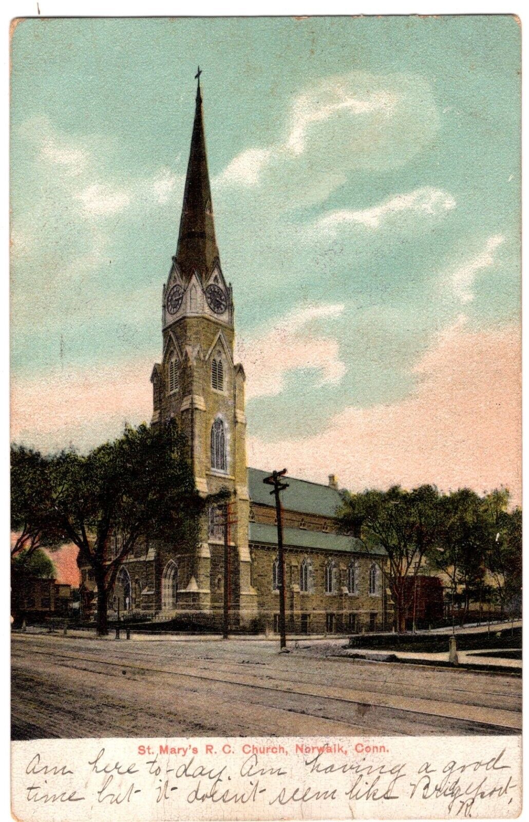 St. Mary's R. C. Church, Norwalk, CONN. POST CARD.  Posted 1907