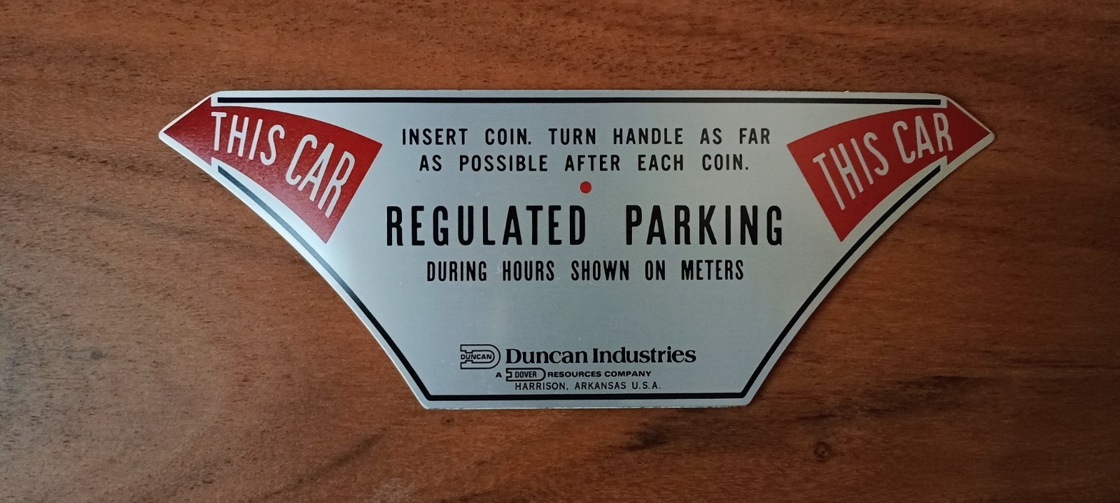 Genuine Duncan Parking Meter Instruction Plate . Model 6o Duplex, New