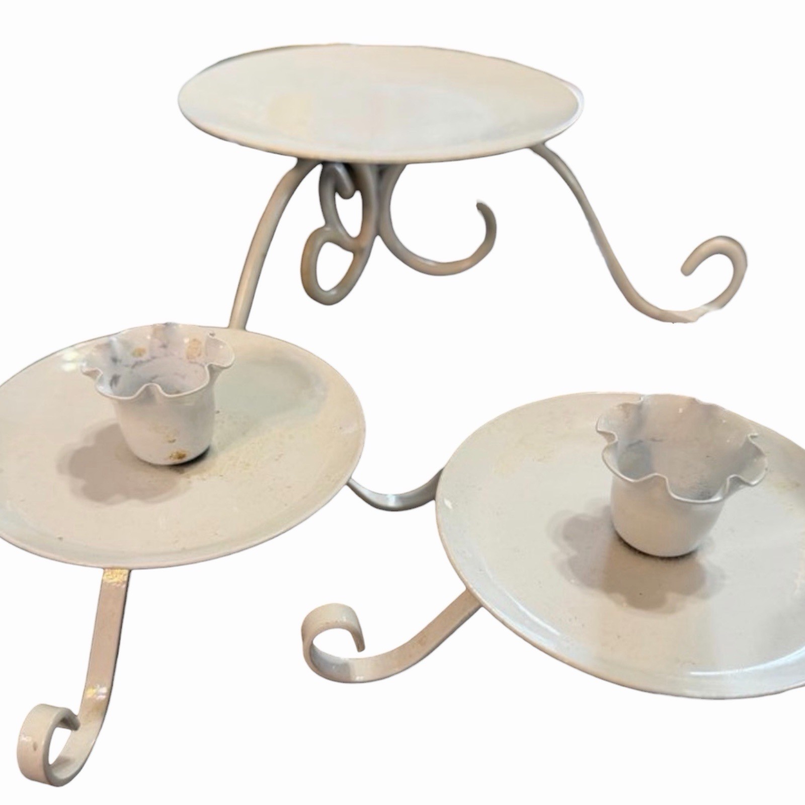 Vintage Candle Holders White Metal Scroll Set of (3) Vintage Candle Holders White Metal Scroll Set of (3)