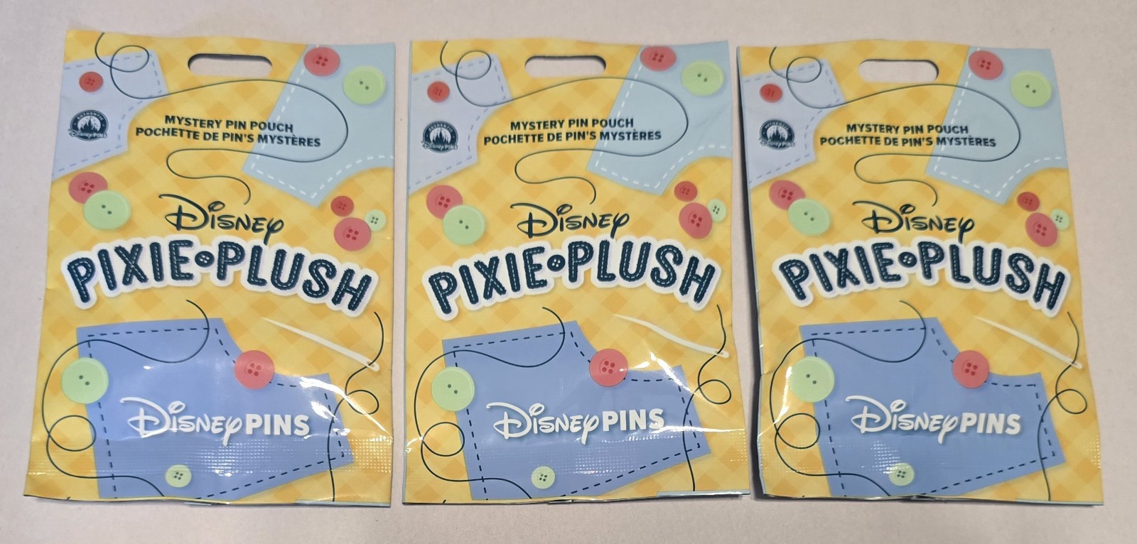 NEW 3 Packs Disney Pixie Plush Mystery Pin Pins ~ Pouch (5 Per Pack) SEALED