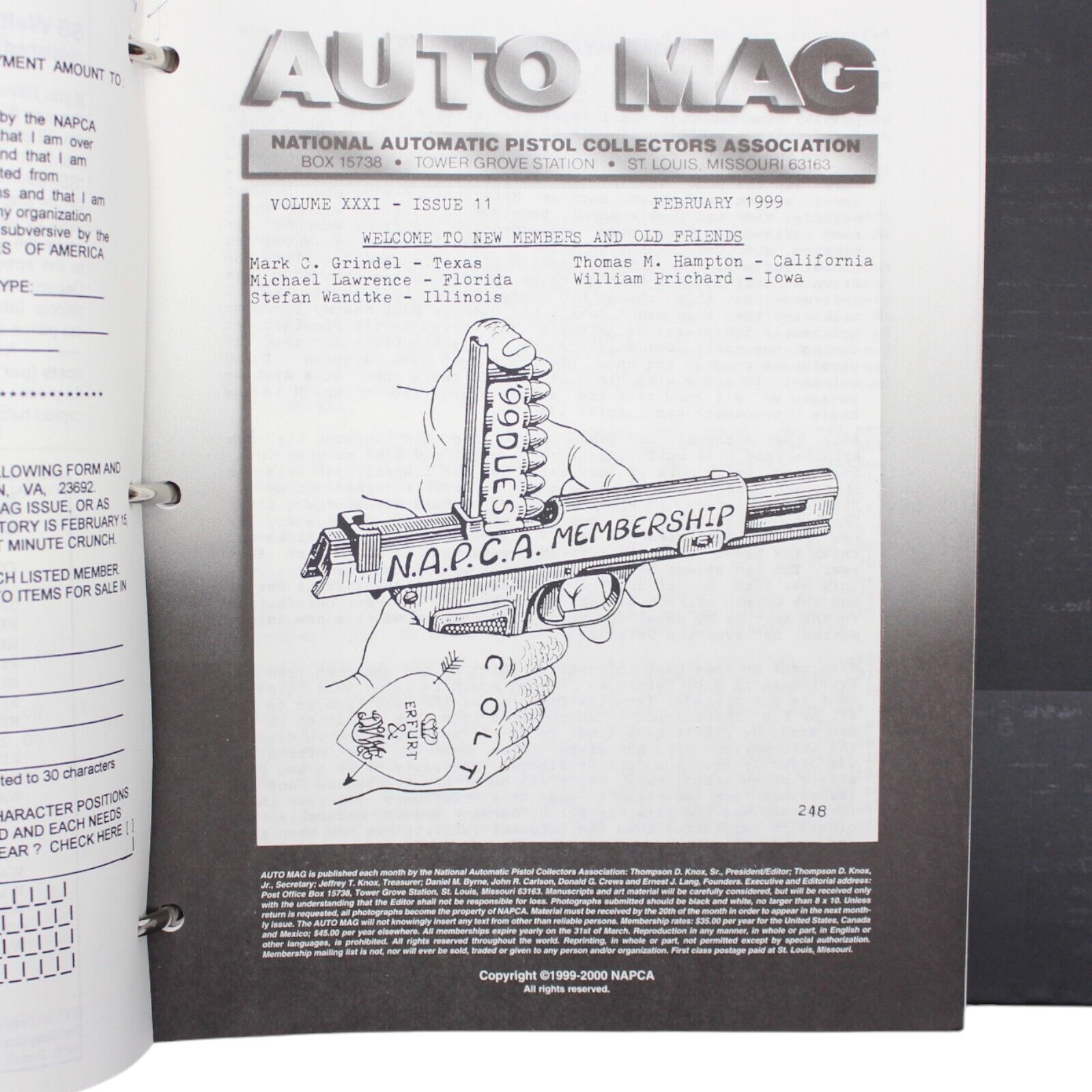 Pistol Luger Beretta Mauser Collectors NAPCA AutoMag 1998-2000 Magazine FIREARMS