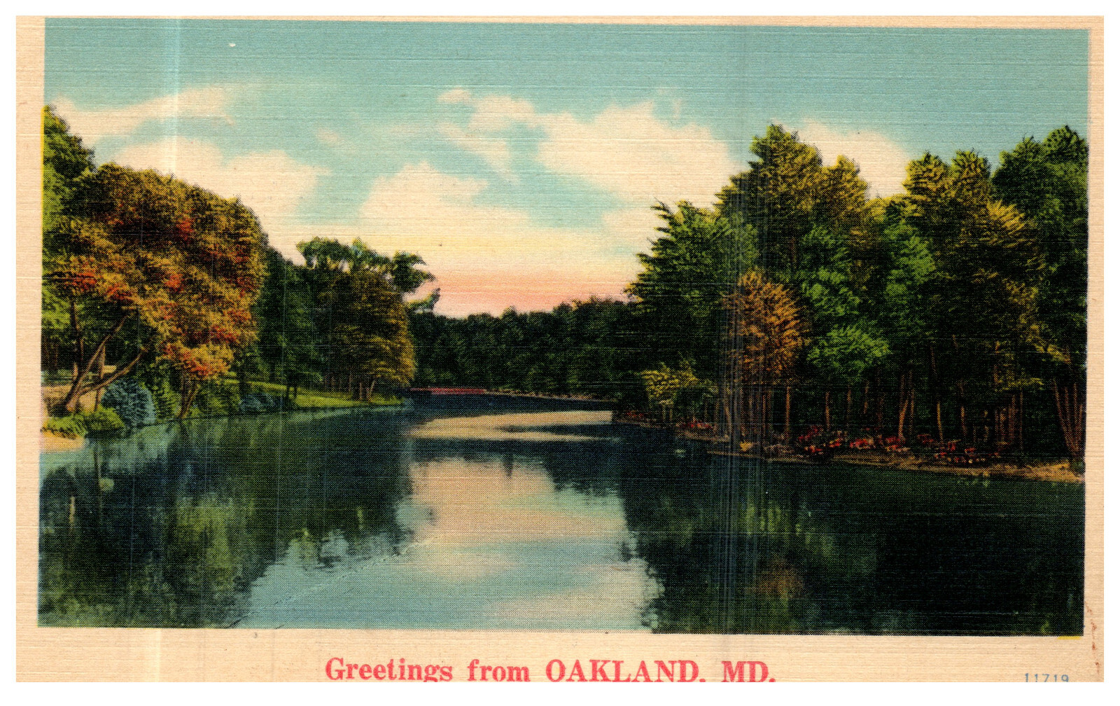 Oakland MD Lake View Landscape Seasons c. 1939 Vintage Linen Postcard