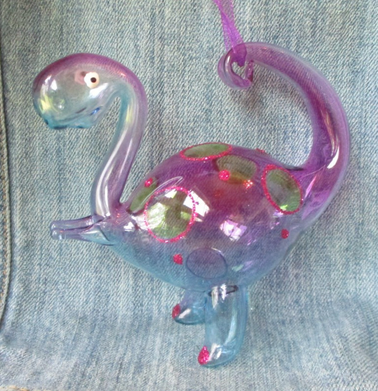 BLOWN GLASS PURPLE POLKA DOT DINOSAUR Vintage  Christmas Ornament Pier 1? BX-U