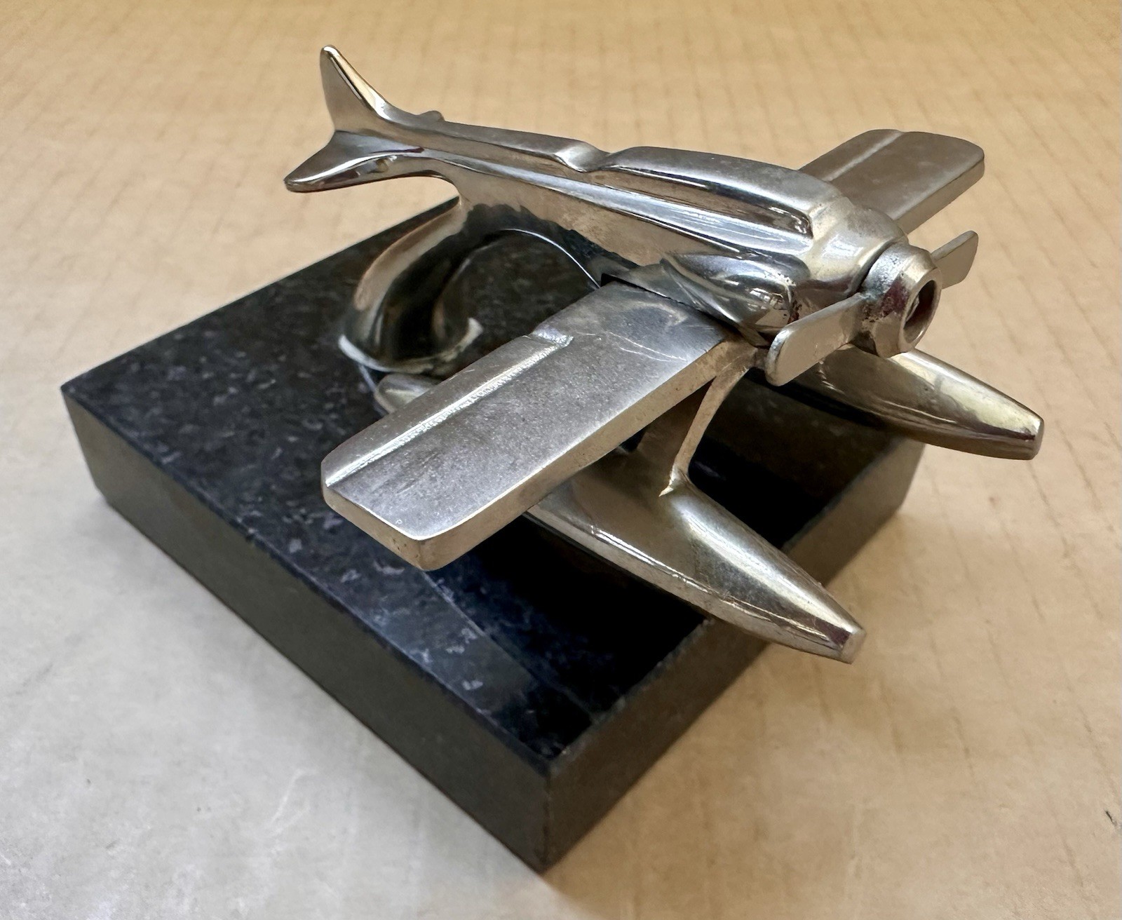 Vintage Schneider Trophy Seaplane Mascot/Hood Ornament Marble Base Paperweight