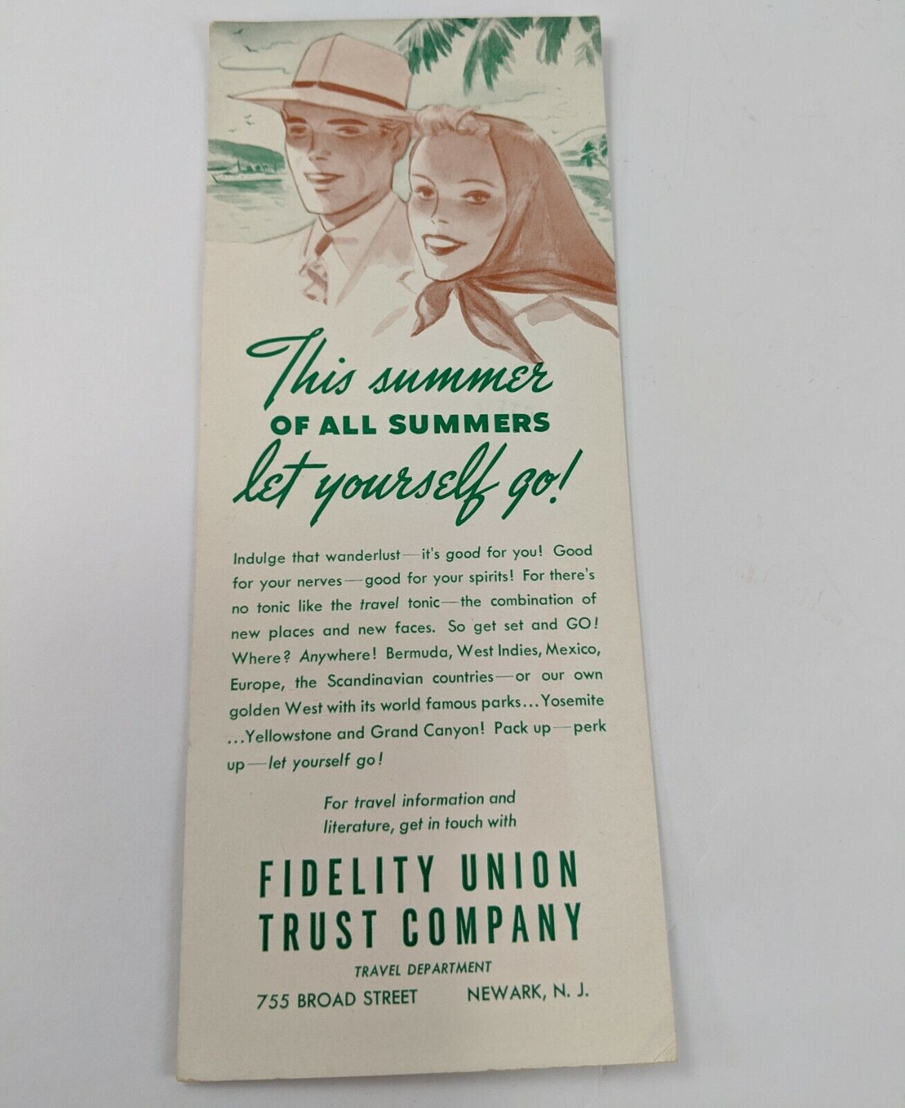 Fidelity Union Trust Company Summer Travel Dept Vintage Advertising Ink Blotter