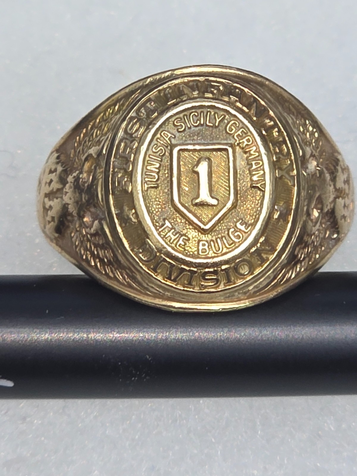 WWII US Army 1st Infantry Division Battle of the Bulge Tested 10K Gold Ring 12g
