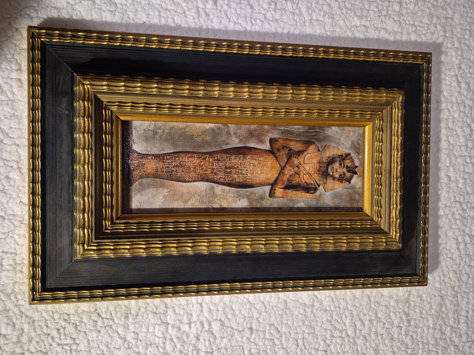 Vintage Egyptian Pharaoh King Tut Framed Print Ornate Gold Double Frame 10x15