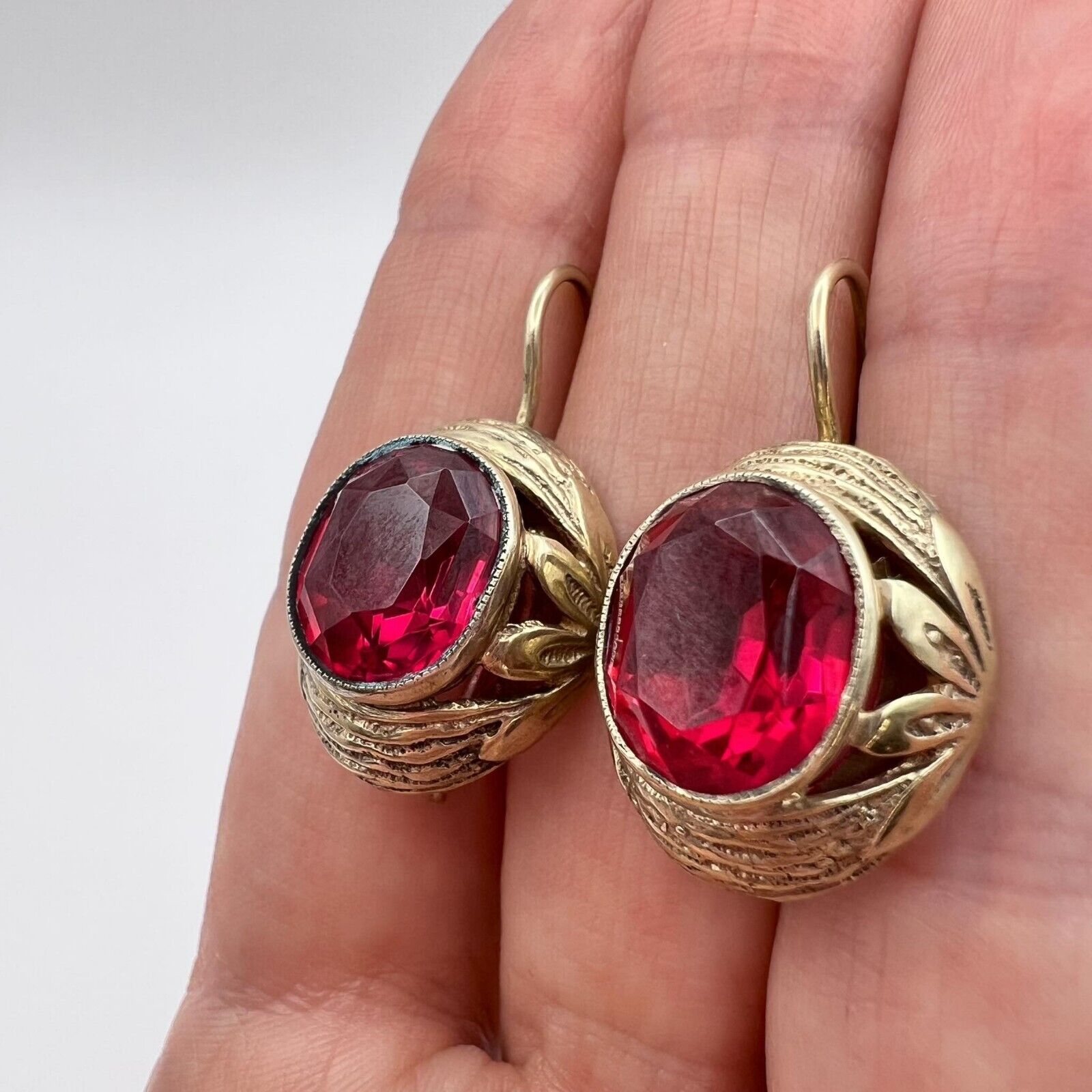 Vintage USSR Jewelry Women's Stud Earrings Gilt Silver 875 Marked