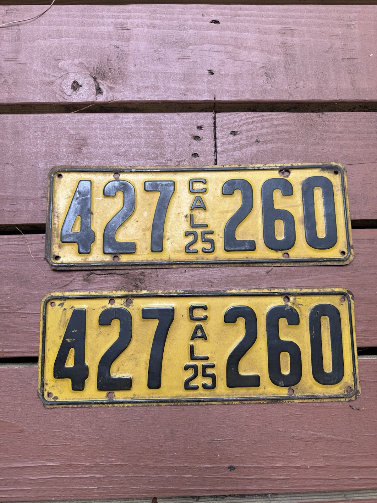 Rare 1925 CALIFORNIA License Plate Plates PAIR ALL ORIGINAL PAINT
