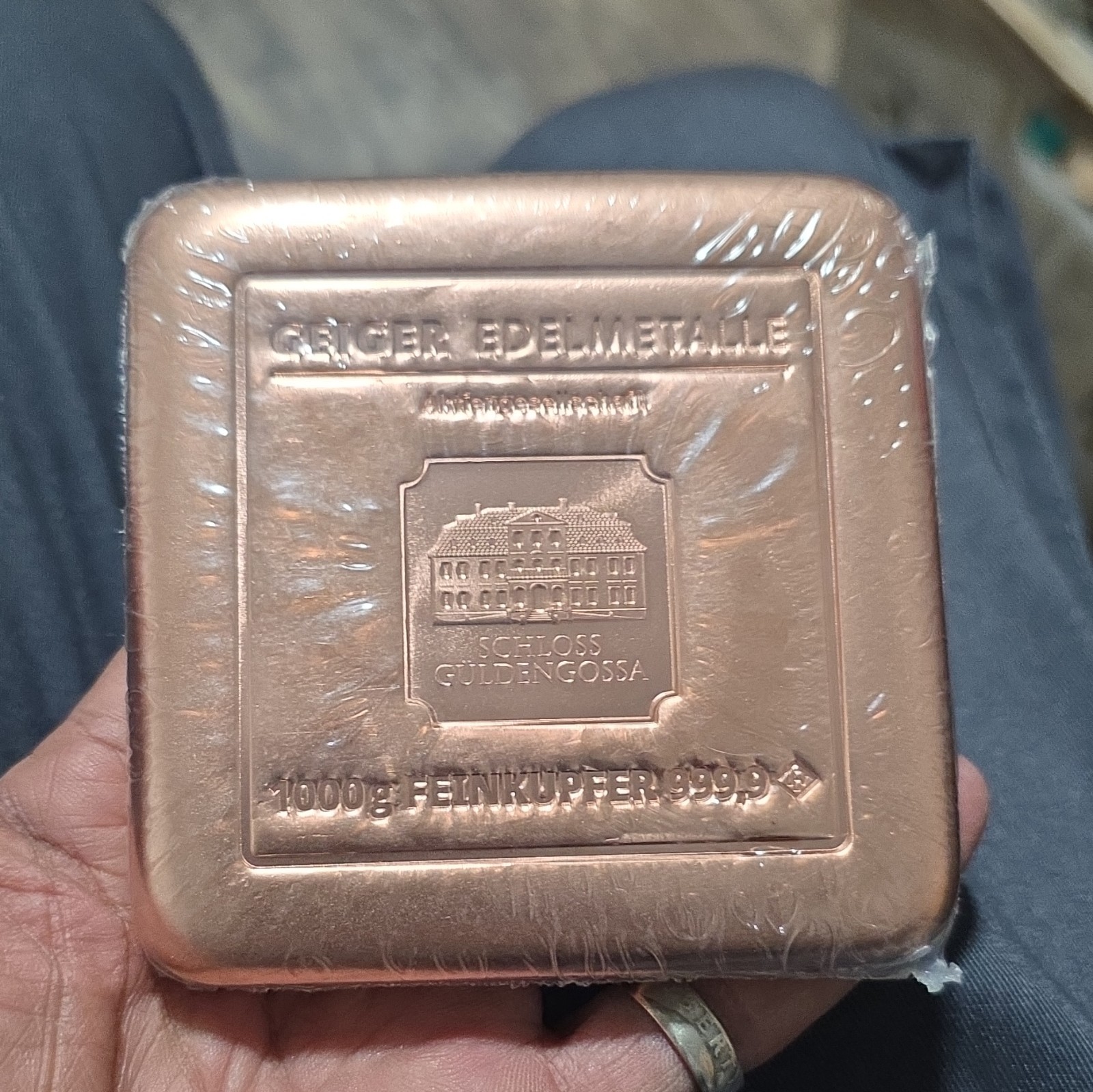 Geiger Edelmetalle Schloss Güldengossa 1000g Fine Copper 999.9 Bar