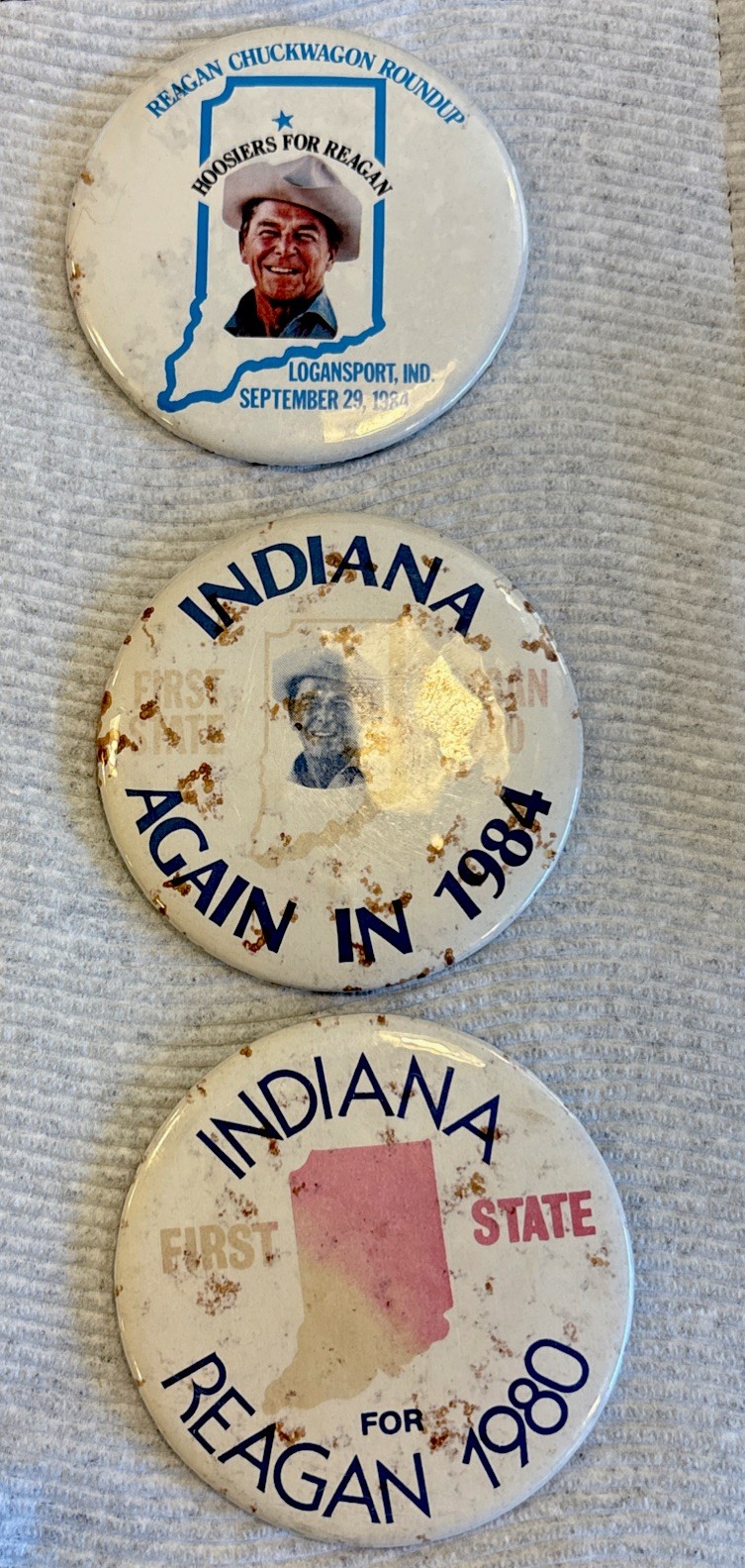 Vintage Political Pin Button Lot 3 Reagan  Indiana Campaign ‘80 & ‘84