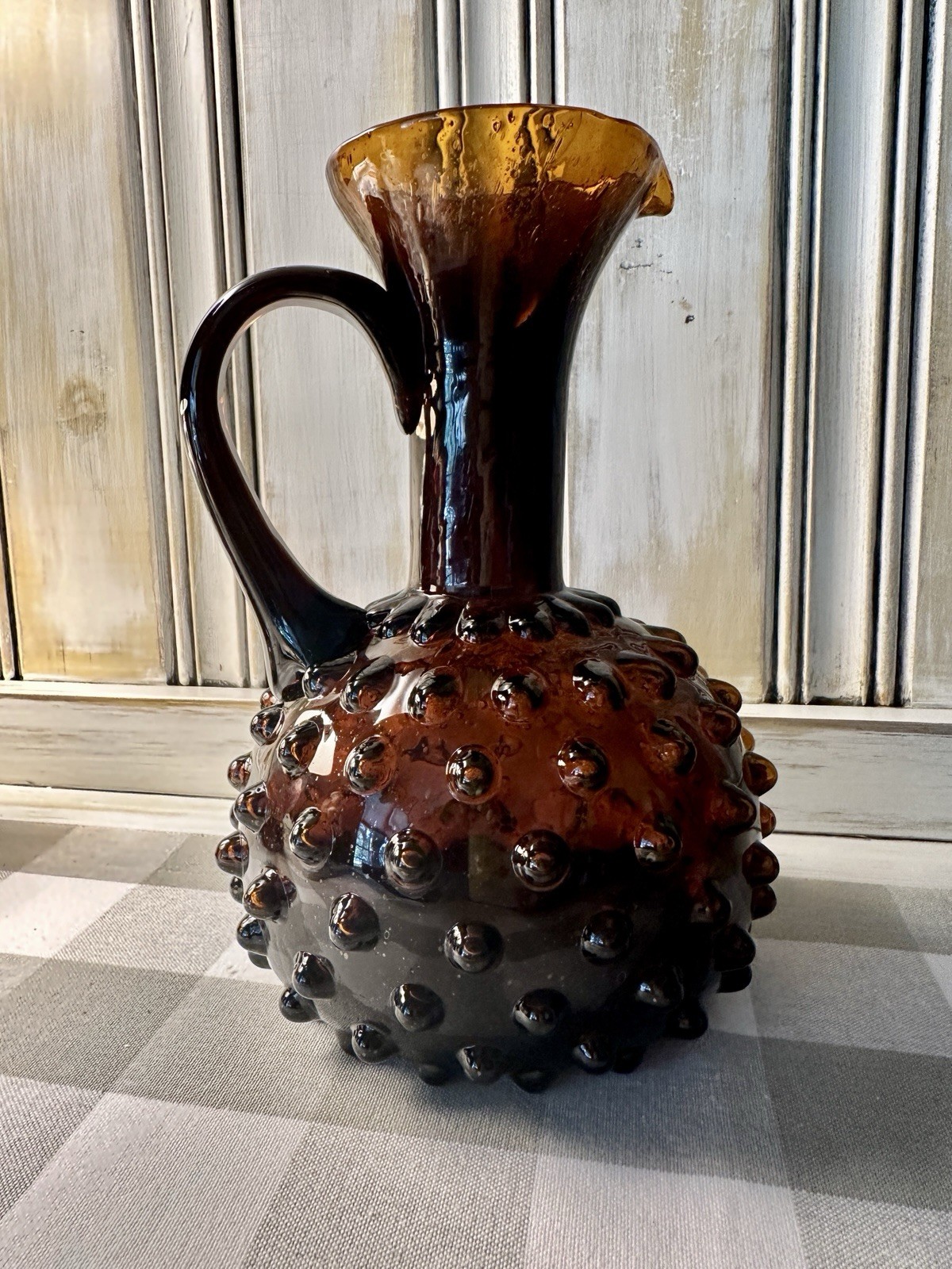 VINTAGE, EMPOLI GLASS HOBNAIL PITCHER
