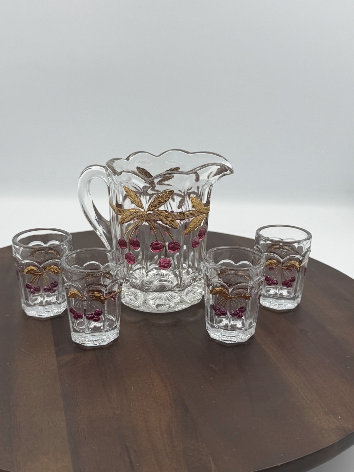 Mosser Glass Miniature Water Set Design Cherry & Cable- Cordial Service Set New