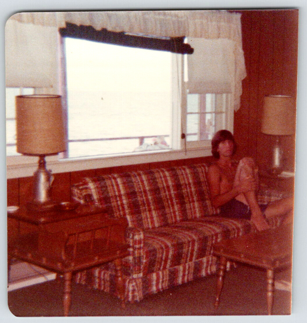 Vintage Photo Lonely Young Man Sitting By Himself On Couch Shirtless 1970\'s R75