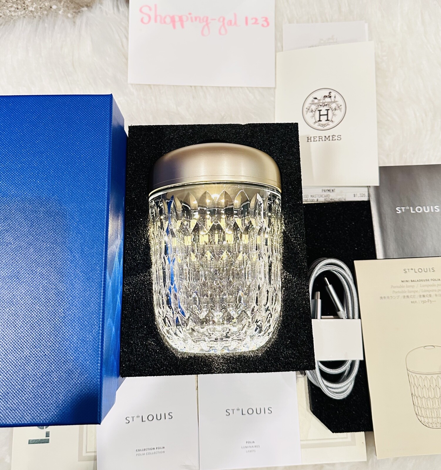 NEW Hermes Saint St. Louis Champagne Gold Folia Mini Portable LED Lamp BNIB