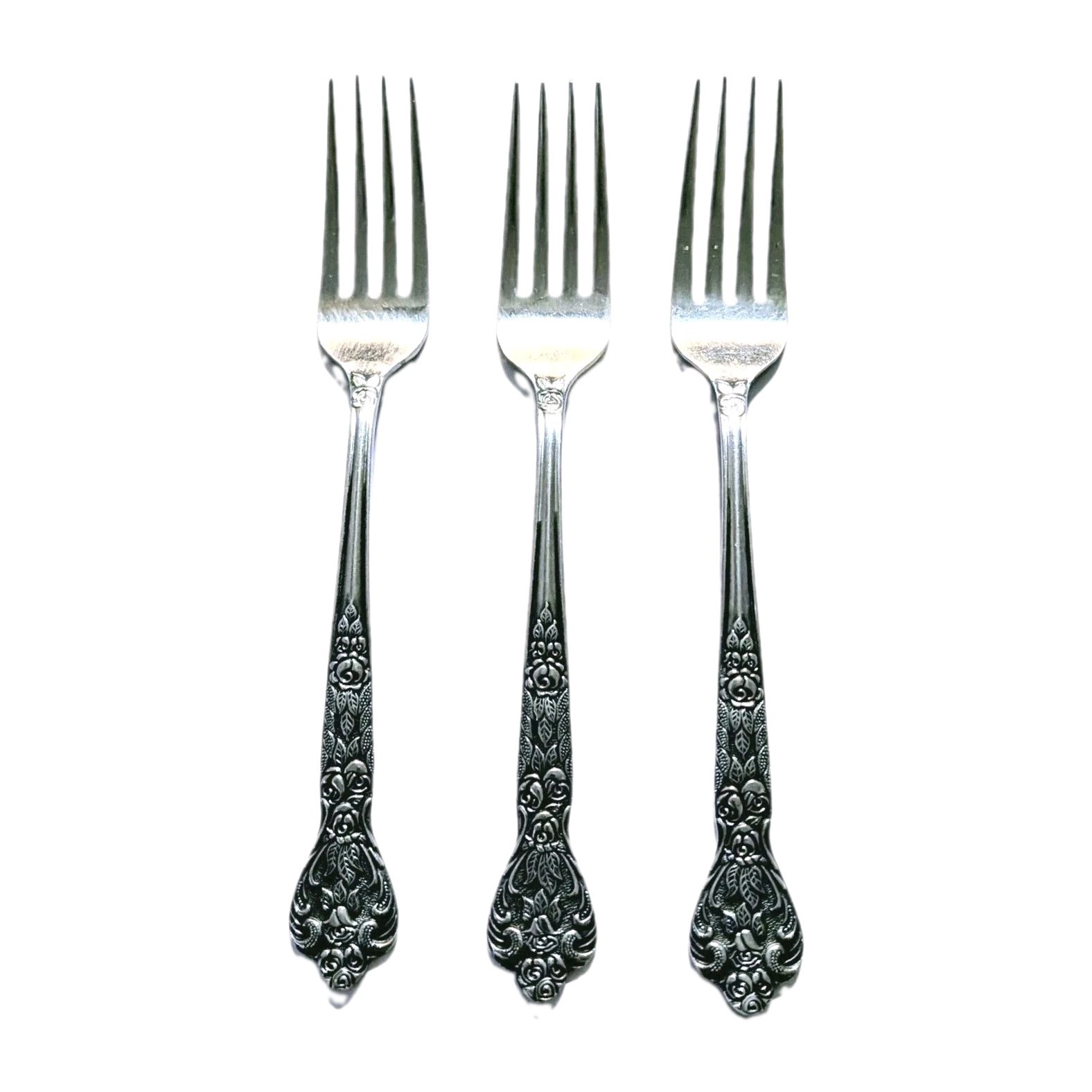 3 Vtg Versailles Forks MSI Japan Stainless Flatware Fancy 6½