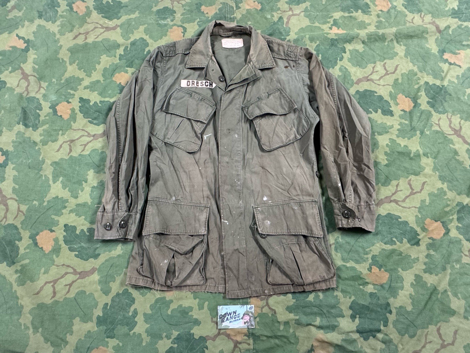 NAMED Vietnam War U.S. 2nd Pattern ,Jungle Fatigue Jacket , Early , Small Reg NAMED Vietnam War U.S. 2nd Pattern ,Jungle Fatigue Jacket , Early , Small Reg