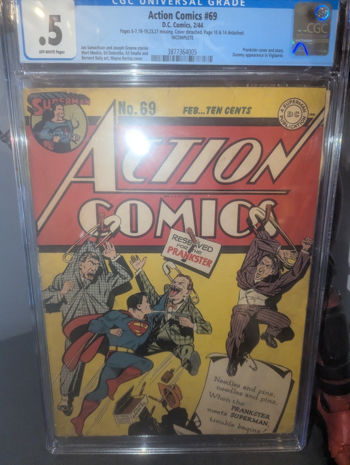 1944 D.C. Comics Action Comics 69 CGC .5 Superman and Prankster Cover