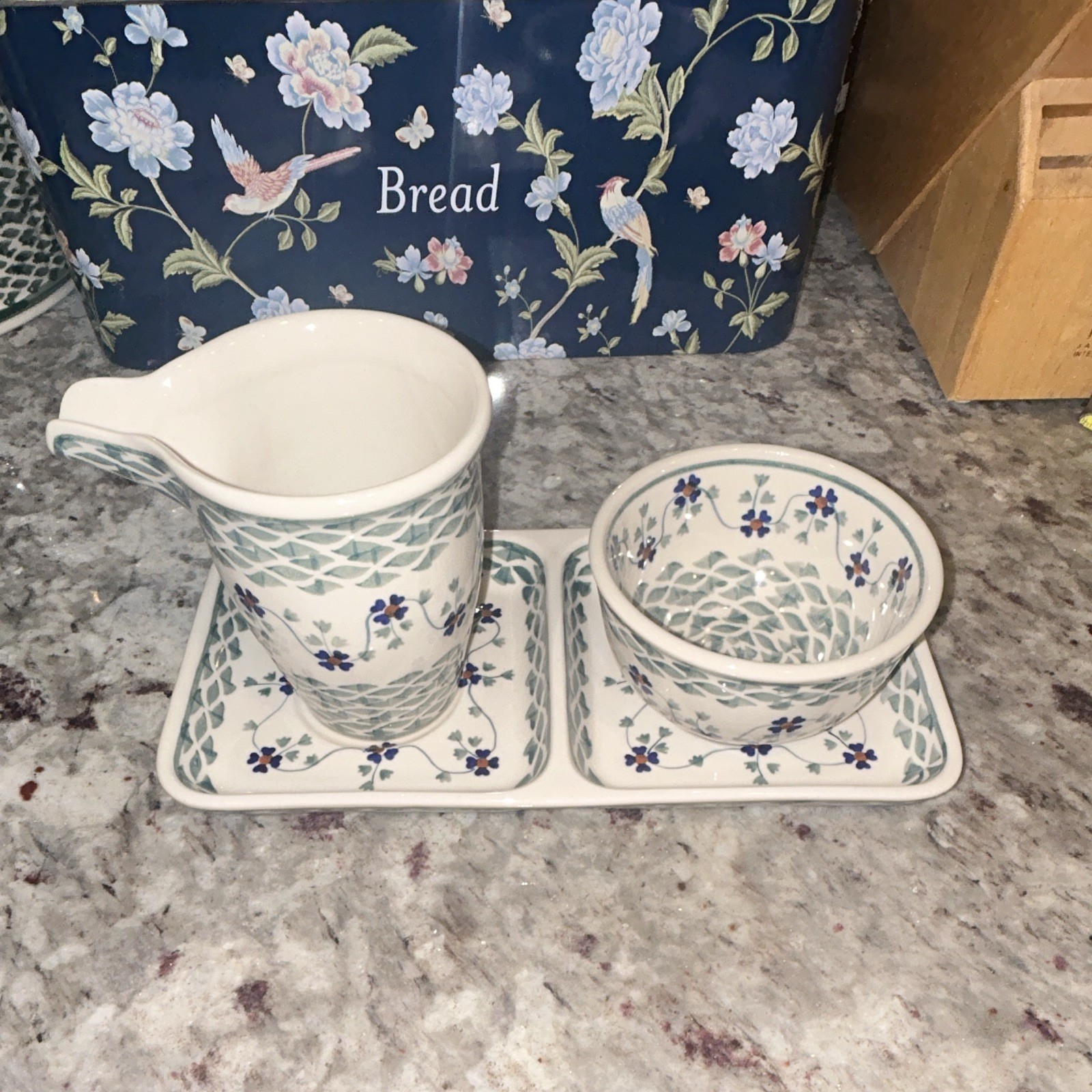 Unikat Hand Painted Floral Ceramic Covered Dish Tray Set Rectangle 8x4