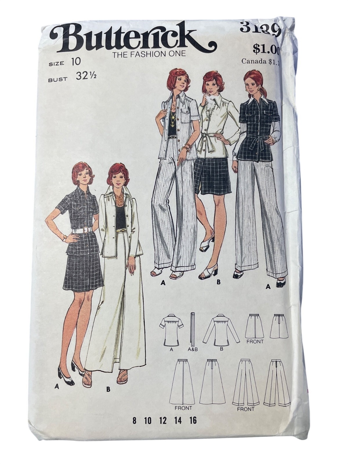 Vintage Butterick 3139 Sewing Pattern Size 10 Misses Tops Skirts & Pants CUT 
