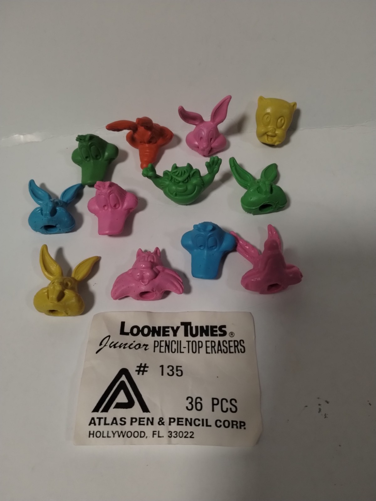 Vintage 1970's Looney Tunes Pencil Toppers Erasers Taz Road Runner Wiley E Bugs 