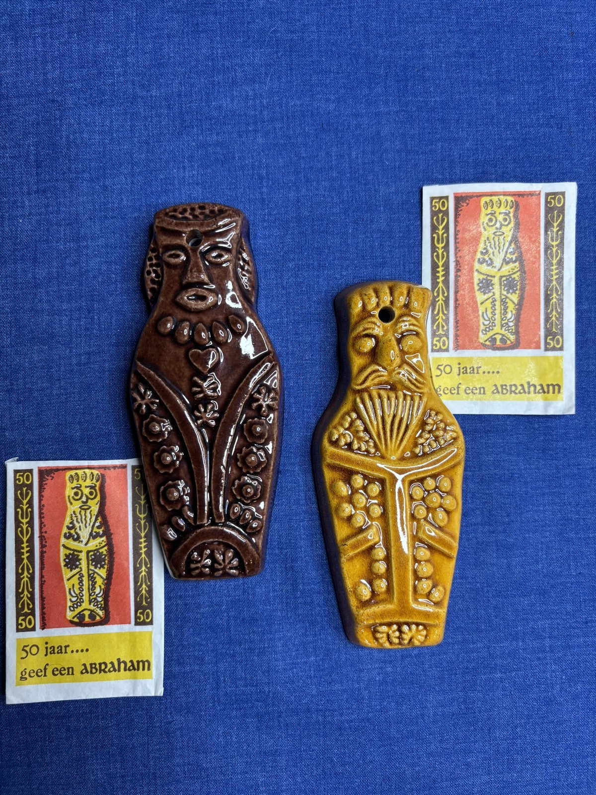 2 Ceramic Glazed Casts of Speculaas Cookie Abraham, Folk Art Decor